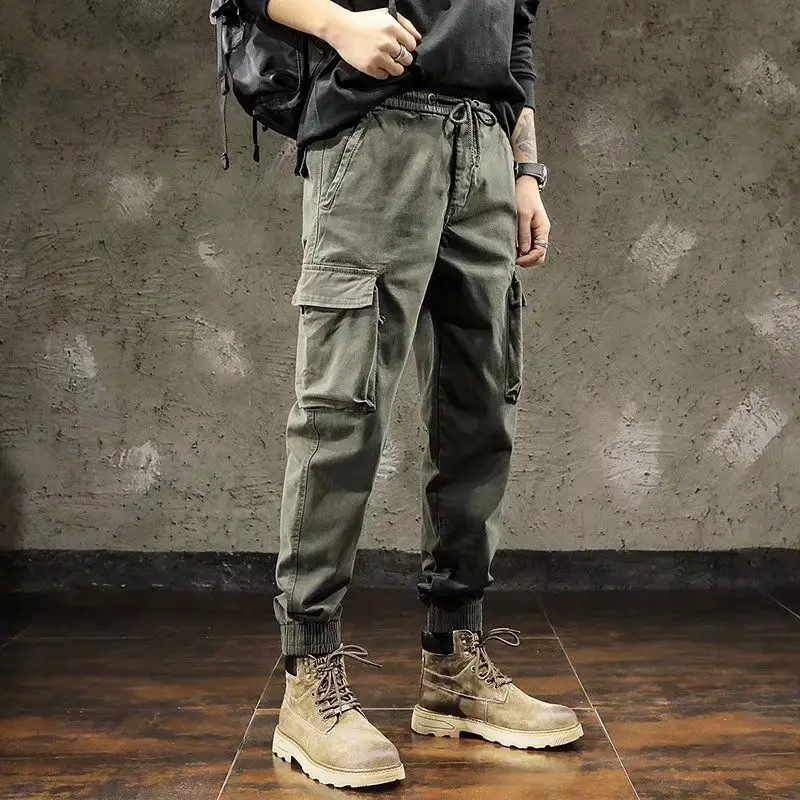 Top Trends: Fashion Pure Cotton Solid Color Multiple Pockets Waist Drawcord Cargo Pants Man New Casual Loose Youth Spring Autumn Trousers Shoppable Styles