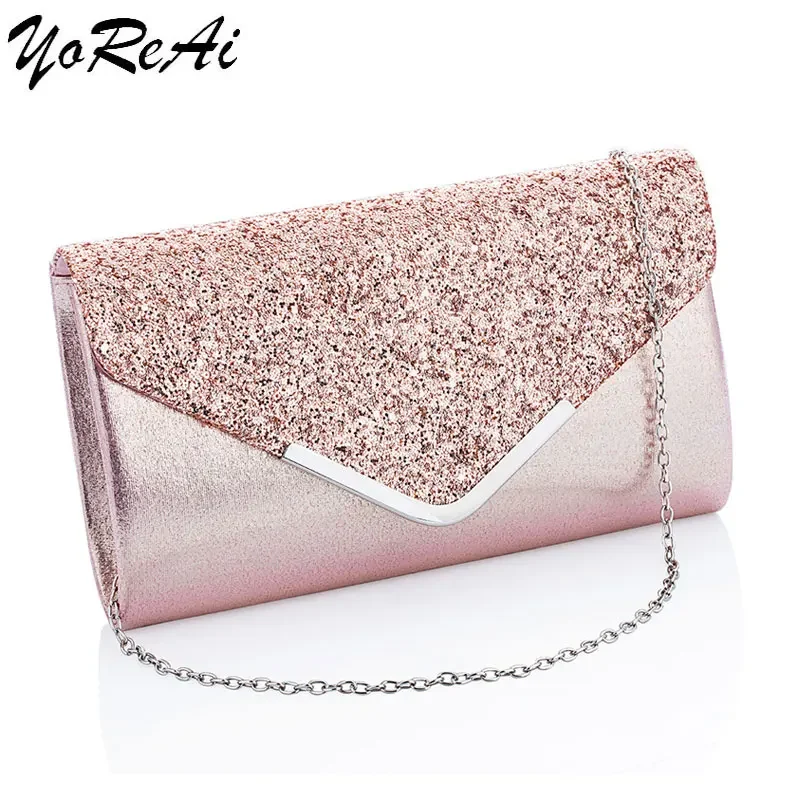 Top Trends: YoReAi Women Evening Clutch Bag Wedding Golden Sequins Clutch Purse Chain Shoulder Bags Small Party Handbag With Metal Handle Shoppable Styles