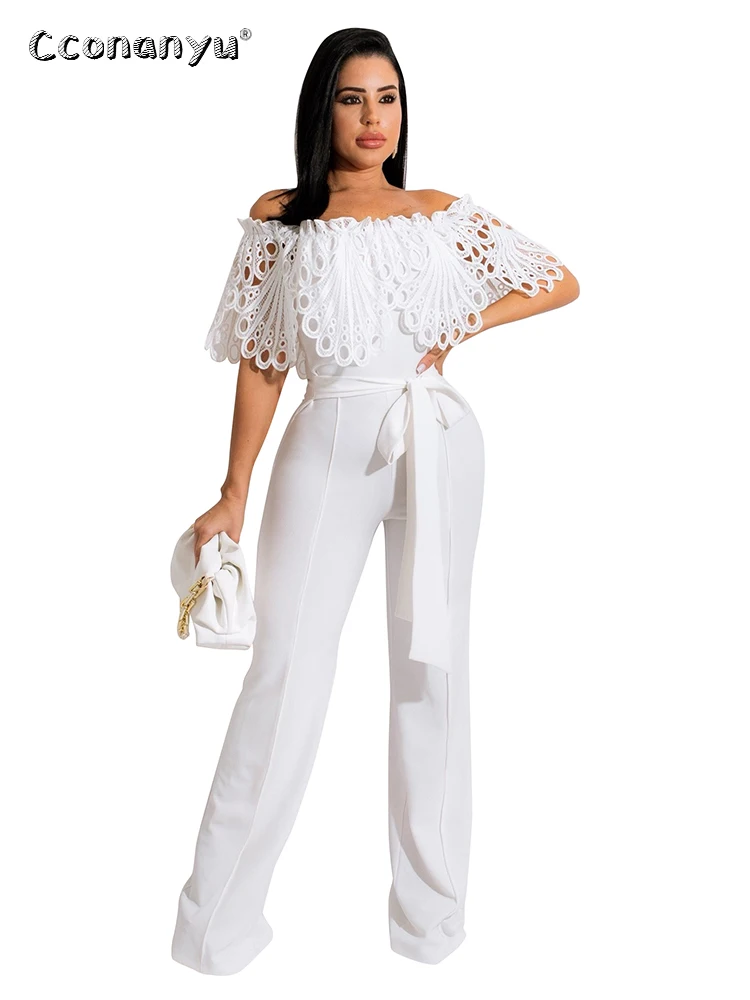 Top Trends: Summer Ruffled Collar Long Pants One Piece Black One Piece Jumpsuit Elegance Casual Wide Leg Rompers Overalls For Women 2022 Shoppable Styles