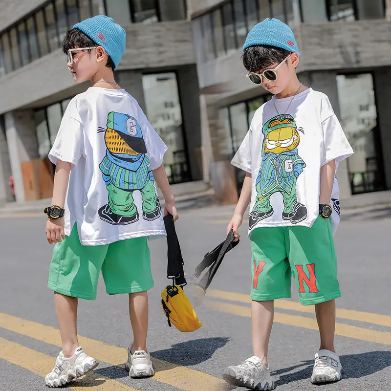 Top Trends: Fashion Summer Teenage Boy Clothes Boys For 4 6 8 10 12 14 Year Hiphop Korean Casual T-Shirt Shorts 2Pcs Sets Funny Cartoon Suit Shoppable Styles