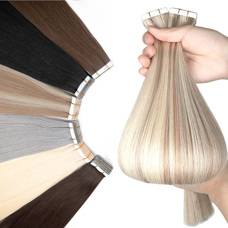 Top Trends: JENSFN Tape In Hair Extensions Real Human Hair 100% Remy Natural 16&quot;-24&quot;Inch 613 Straight PU Skin Weft Tape Ins For Salon Shoppable Styles