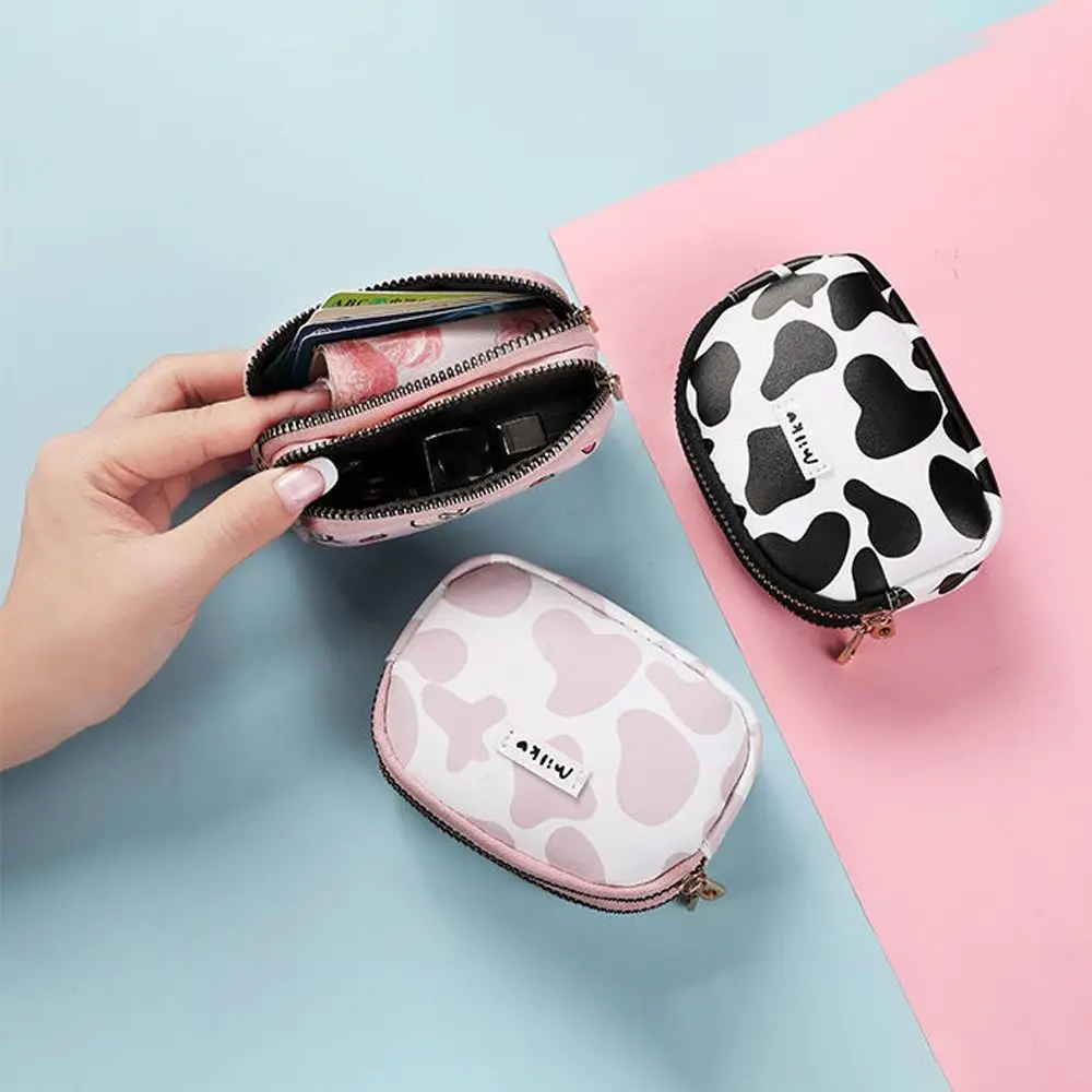 Top Trends: PU Leather Double Layer Cattle Girls Money Bag Zipper Korean Card Holder Cartoon Money Bag Women Purse Wallets Cow Coin Purse Shoppable Styles