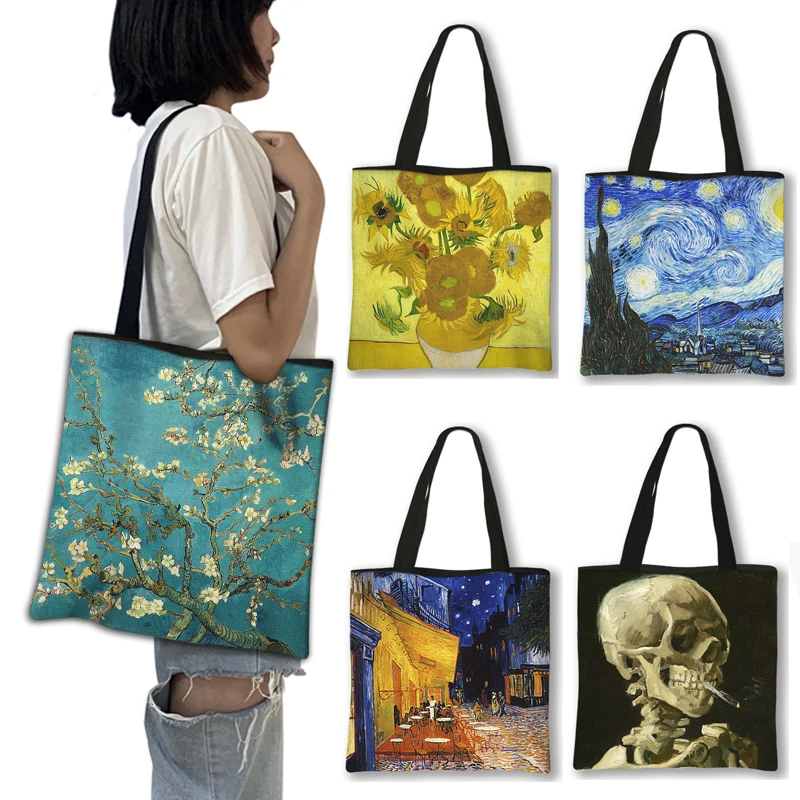 Top Trends: Oil Painting Blossoming Almond Tree / Starry Night Tote Bag Van Gogh Sunflower Women Handbag Canvas Shoulder Shopping Bags Shoppable Styles