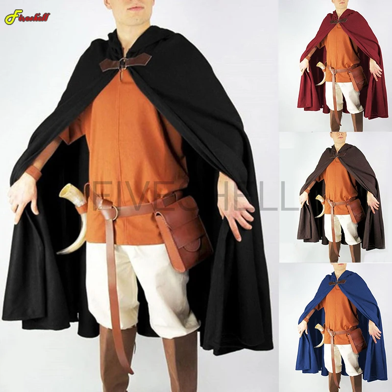 Top Trends: Medieval Cloak Men Retro Hooded Long Cape Coat Pirate Cosplay Halloween Party Gothic Cosplay Costume Halloween Black Cloaks Shoppable Styles