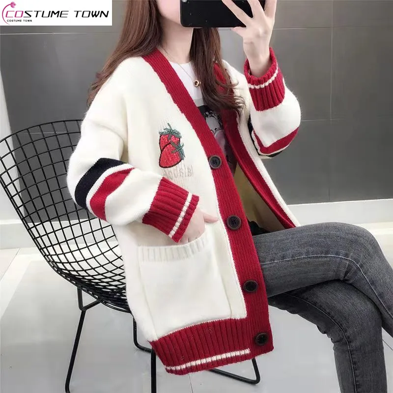 Top Trends: 2023 Autumn And Winter New Women's Korean Edition Loose Mesh Red Knitted Cardigan Coat Lazy And Fashionable Sweater Outwear Shoppable Styles