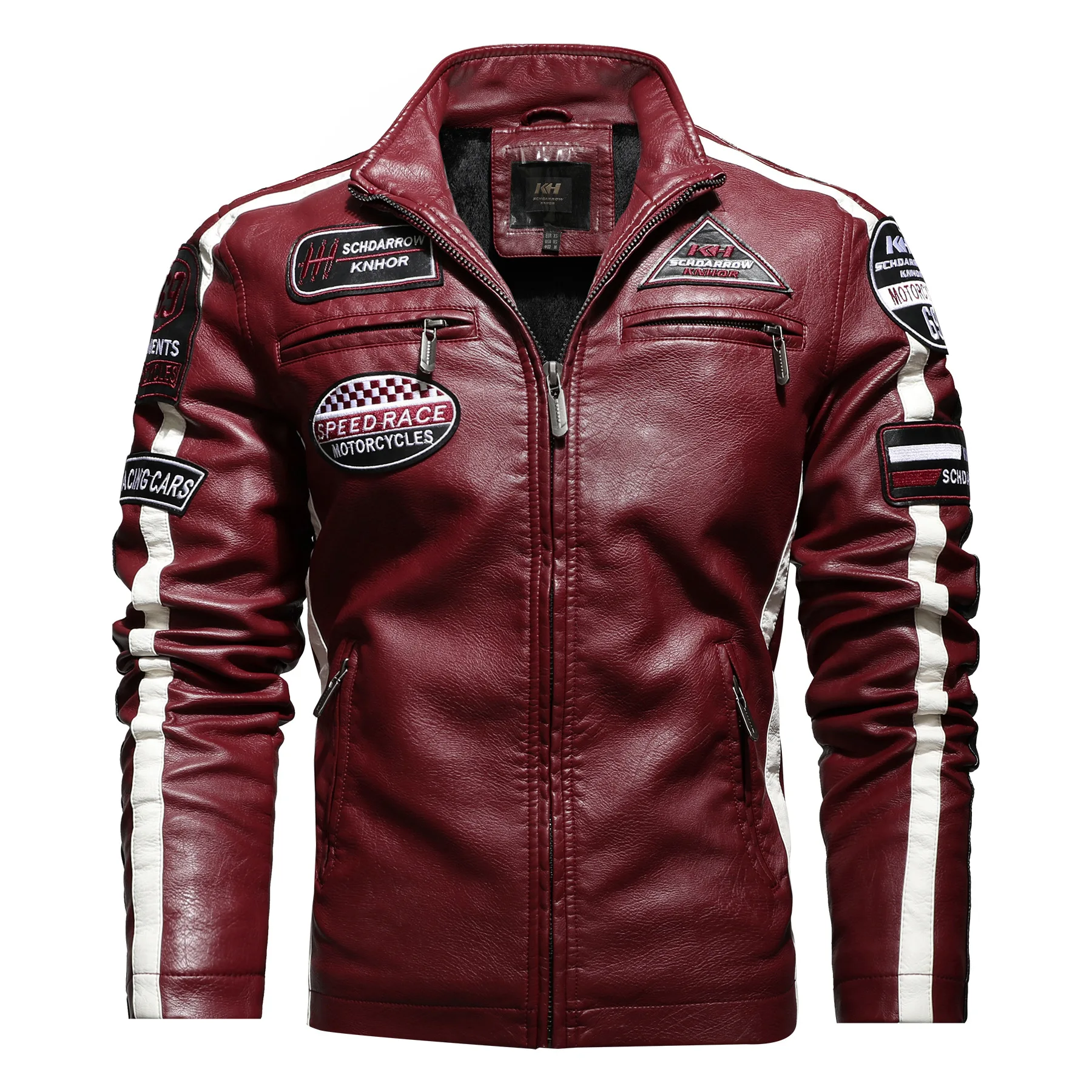 Top Trends: Autumn Men's Motorcycle Leather Jacket Casual Patchwork Vintage Overcoat Biker PU Embroidery Bomber Zipper Fleece Jackets Male Shoppable Styles - Image 3