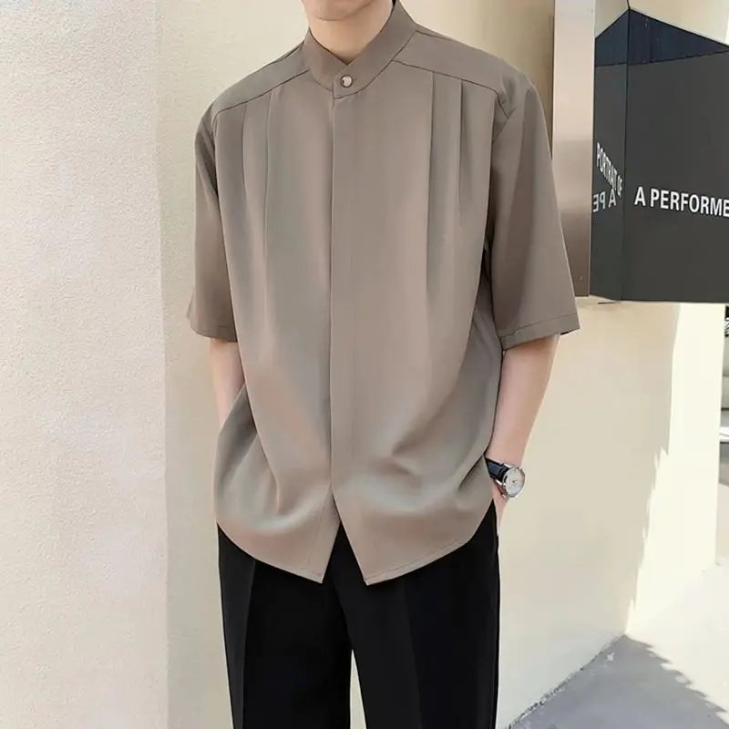 Top Trends: Round Neck Temperament Man Simplicity Shirts Solid Color Short Sleeve Handsome Button Korean Fashion Casual Men's Clothing 2023 Shoppable Styles