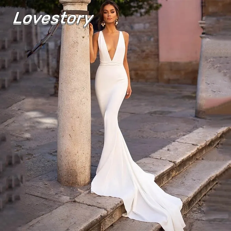 Top Trends: Beach Mermaid Wedding Dresses For Bride Spaghetti Straps Backless Bridal Gowns V Neck Long Train Wedding Dress Vestidos De Novia Shoppable Styles