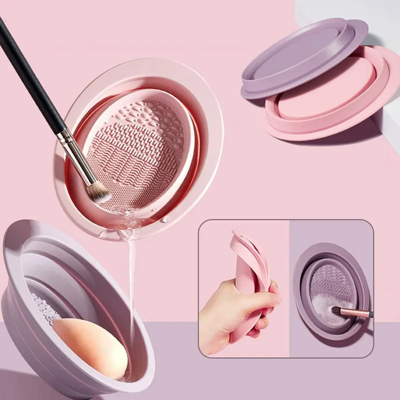 Top Trends: Beauty Makeup Brush Powder Sponge Multifunctional Cleaning Tool Makeup Brush Scrubbing Pad Soft Silicone Folding Cleaning Bowl Shoppable Styles