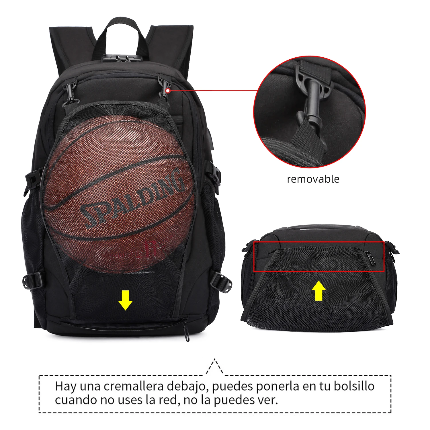 Top Trends: Neutral Waterproof Backpack With Anti-theft Password Lock, Reflective Strip, Basketball Net Pocket, USB And Headphone Interface Shoppable Styles - Image 5