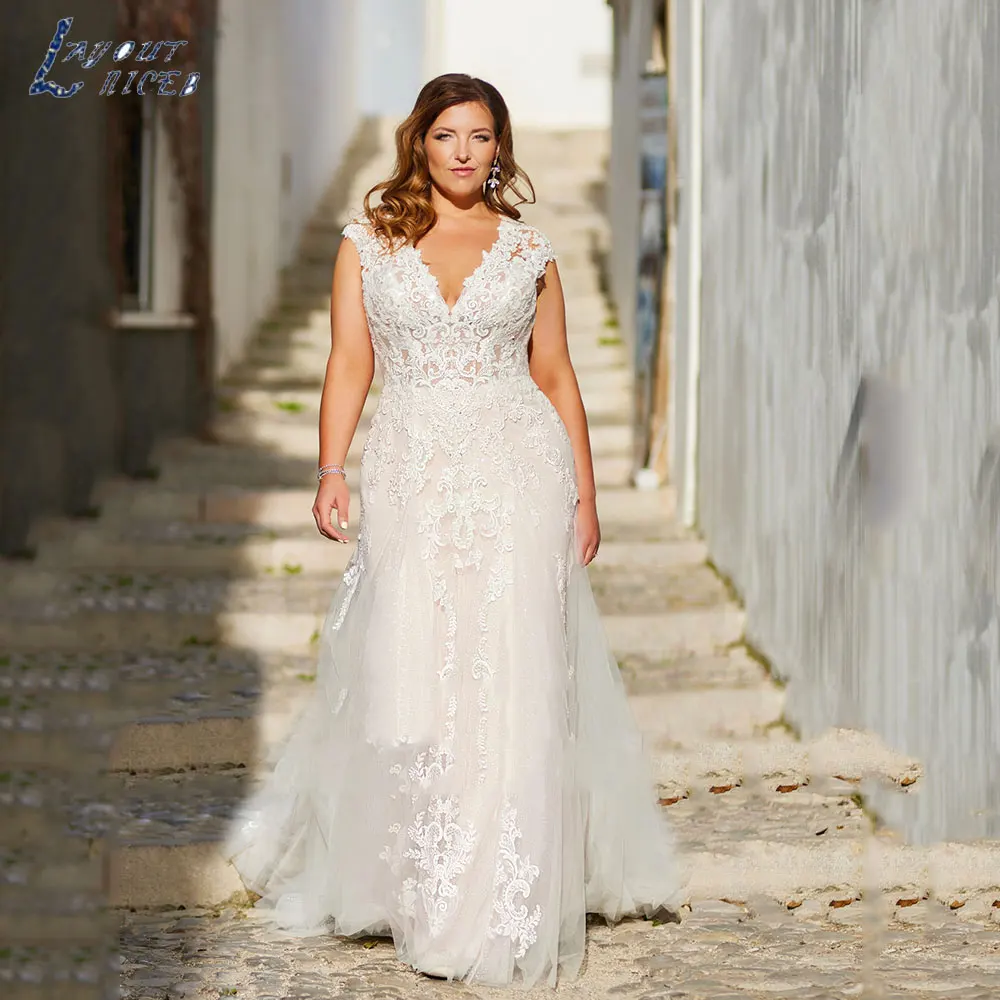 Top Trends: LAYOUT NICEB Exquisite Plus Size Tulle Wedding Dress 2024 Simple Lace Applique Bride Gowns Cap Sleeves Mermaid Vestidos De Noiva Shoppable Styles