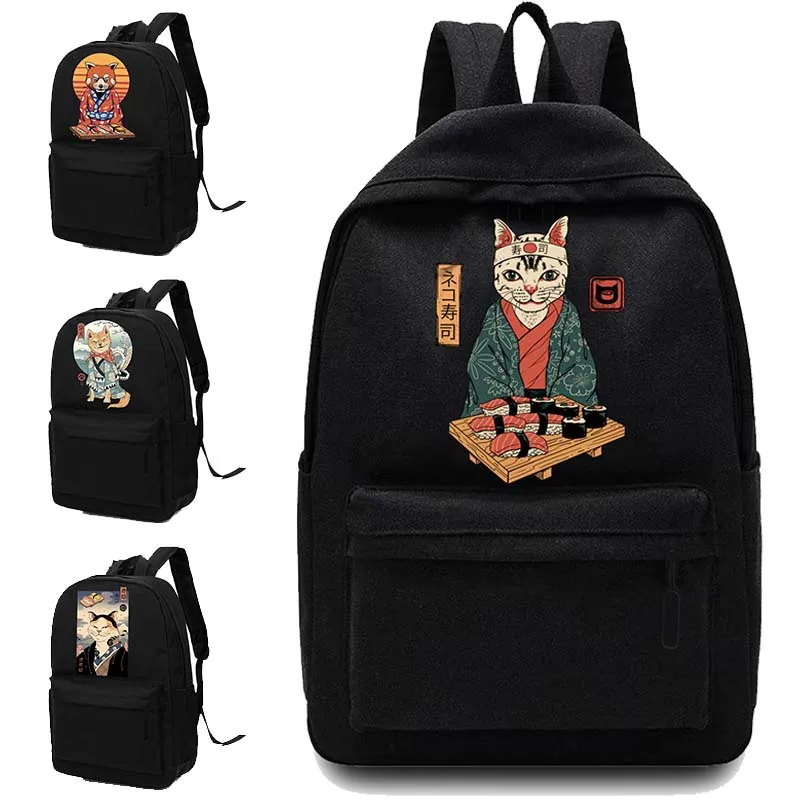 Top Trends: Canvas High School Bag Casual Cat Pattern Printed Men Backpack Lightweight Shoulders Laptop Backpack Unisex Backpacks Sport Bag Shoppable Styles