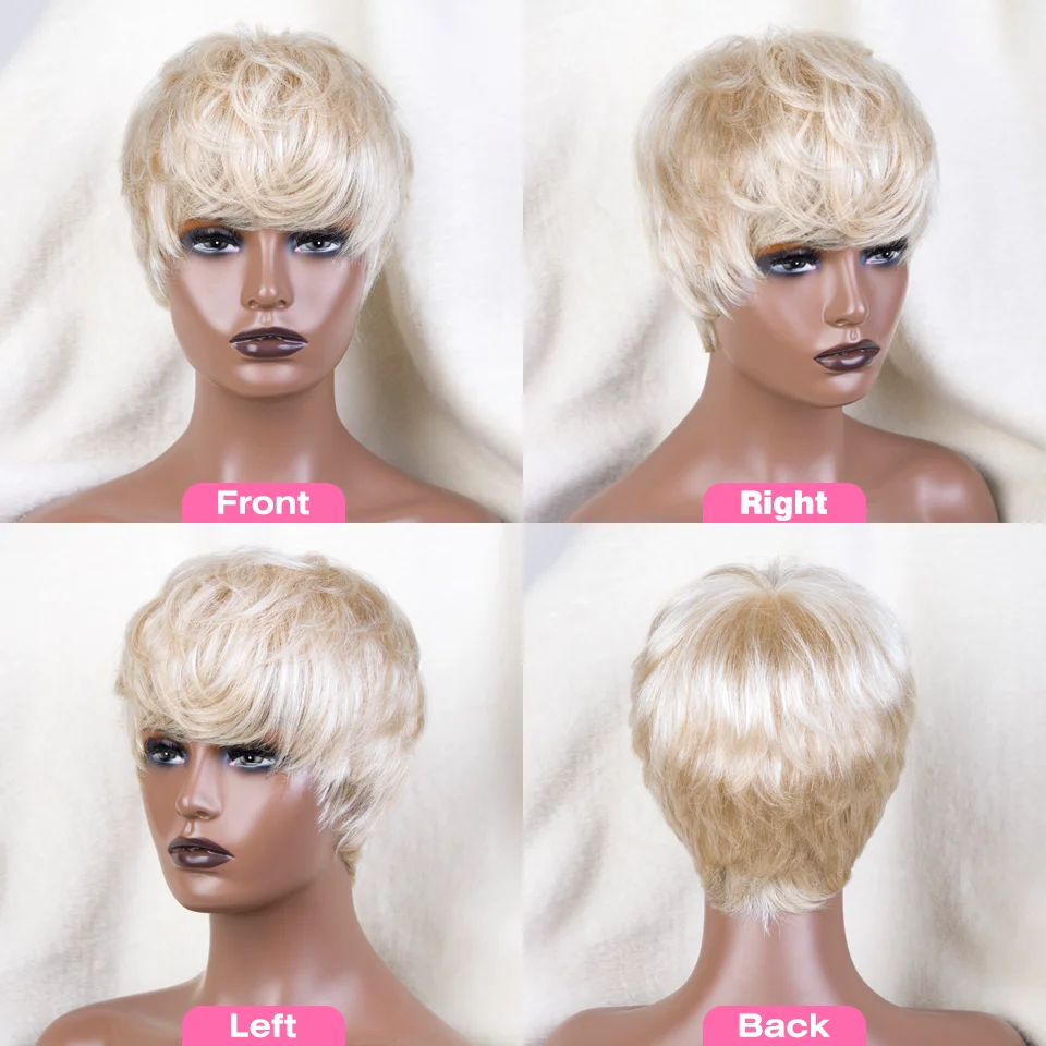 Top Trends: 613 Honey Blonde Color Lace Wig Short Wavy Bob Pixie Cut Full Machine Made Human Hair Wigs With Bangs For Black Women Remy Jodir Shoppable Styles - Image 4