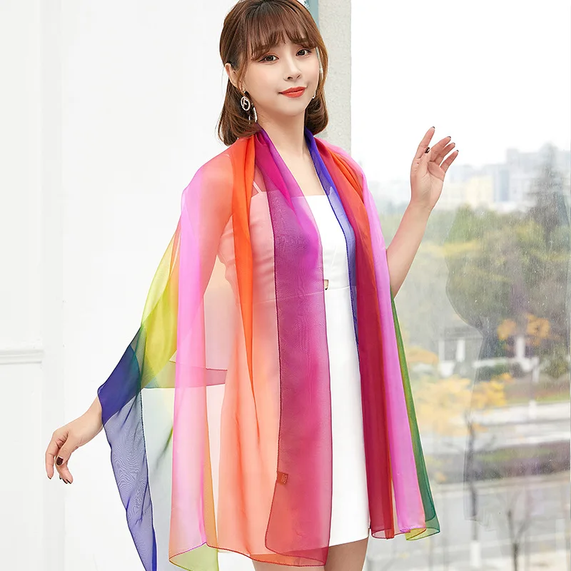 Top Trends: Chiffon Rainbow Colorful Scarf Women's Arn Scarf Dance Silk Scarf Oversized Beach Scarf Shawl Four SeasoYns Shoppable Styles - Image 2