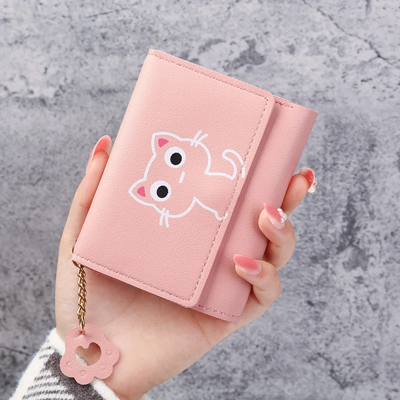 Top Trends: New Women's Wallet Cute Cat Short Wallet Leather Small Purse Girls Money Bag Card Holder Ladies Female Hasp 2022 Fashion Shoppable Styles