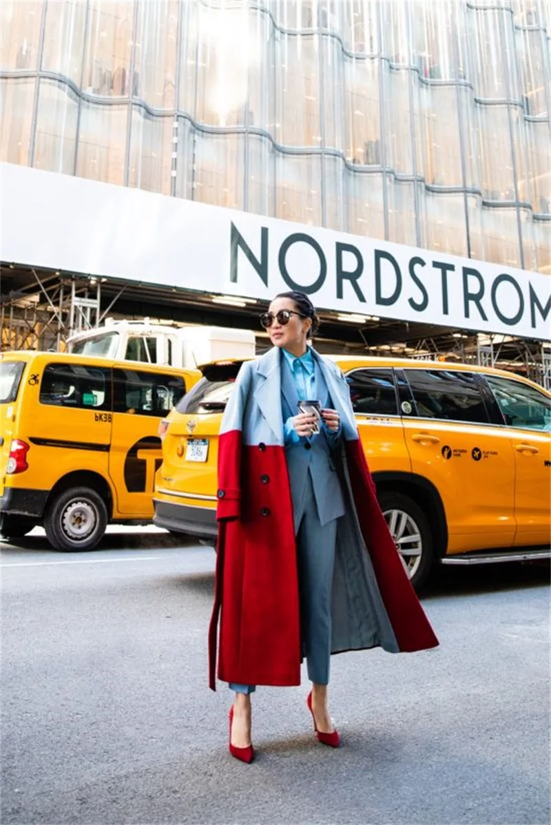 Top Trends: Designer Woolen Women Long Overcoat Suit Custom Made Splicing Color Winter Thick Blazer Trench Coat Formal Acket With Belt Shoppable Styles