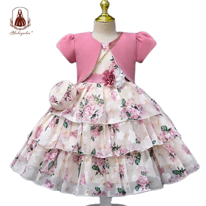 Top Trends: Yoliyolei Chiffon Layers Ball Dresses Children 3 Pcs Set 5 Years Birthday Kids Gown Summer Children Clothes Dresses With Bag Shoppable Styles