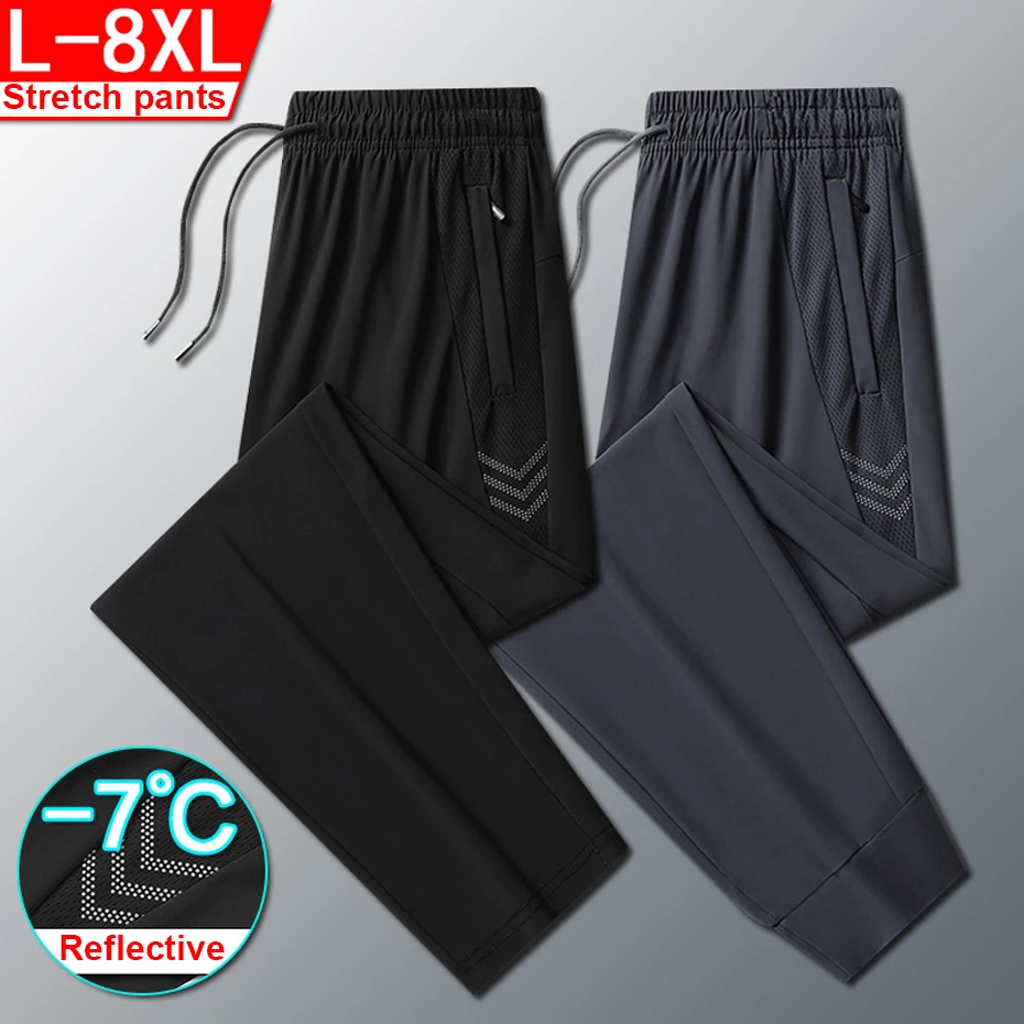 Top Trends: Cool Pants Men Summer Ice Silk Pants Men's Sweatpants Summer Jogger Pants Male Plus Size 8XL Trousers Reflective Strip Design Shoppable Styles