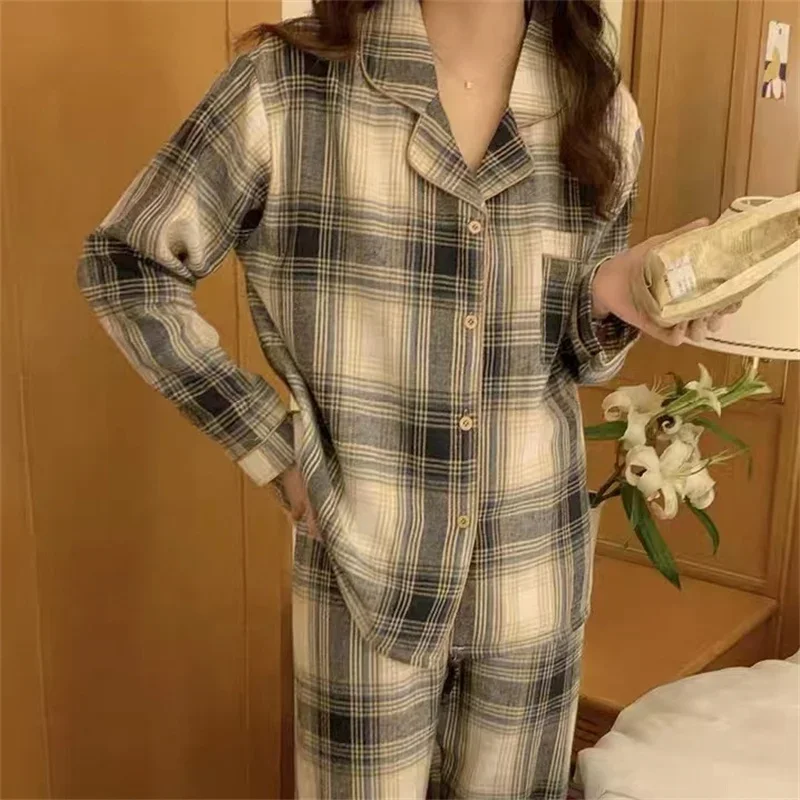 Top Trends: Winter Plaid Print Women's Pajamas Set Soft Casaul Cardigan Suit Ladies Long Sleeve Trousers Sleepwear Home Clothing Pijamas Shoppable Styles