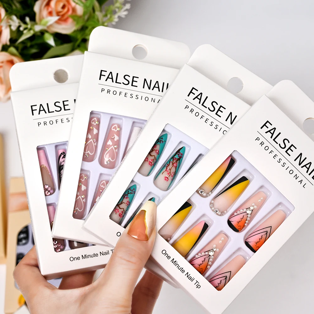 Top Trends: 24pcs / box Fake Nail Long Ballet Reusable Acrylic Press On Nails Artificial Nails Full Cover False Nail Tips With Jelly Stickers Shoppable Styles