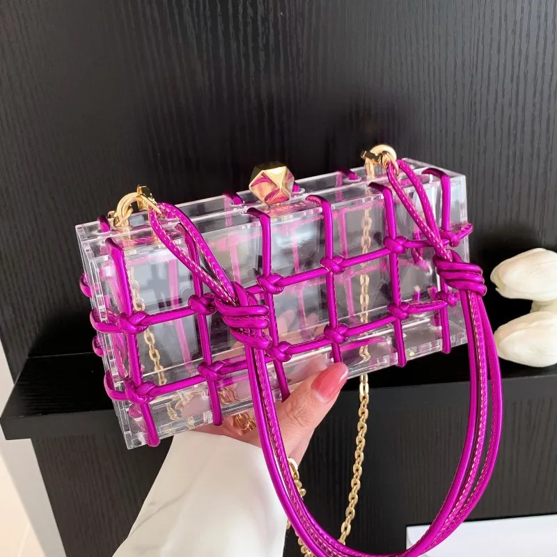 Top Trends: Transparent Bag Knot Handle Rhinestones Evening Acrylic Clutch Bag Designer Clear Shoulder Bag Luxury Bridal Party Wedding Purse Shoppable Styles