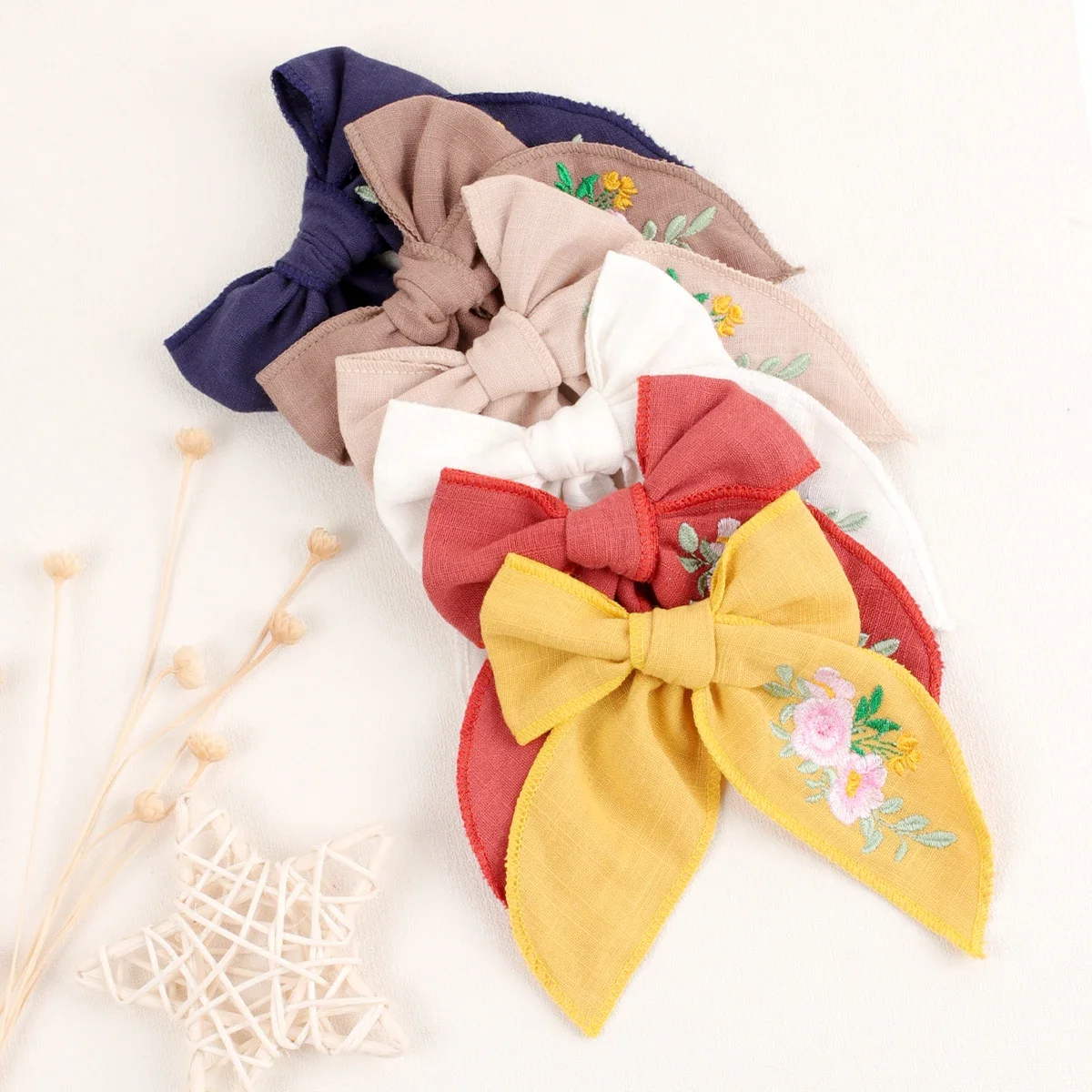 Top Trends: Embroidery Hair Bows Cotton Linen Barrette Baby Girls Big Bows Hairclip Children Cute Infant Spring Summer Hair Accessories Shoppable Styles - Image 5