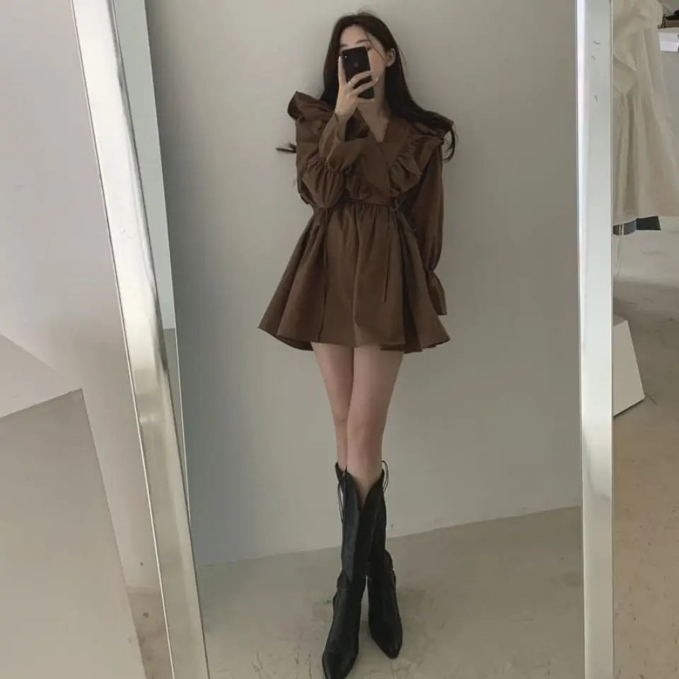 Top Trends: Dresses For Women 2023 Spring Short Mini Clothes Ruffle Woman Dress Long Sleeve Outfits Summer Cheap Casual Retro X Y2k Loose Xl Shoppable Styles