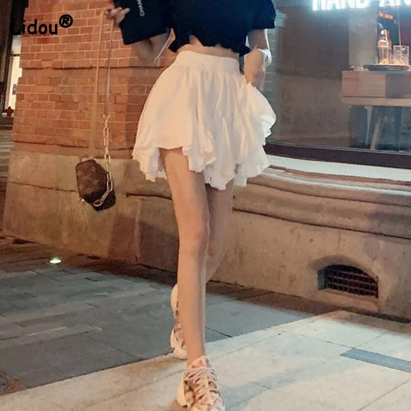 Top Trends: Sweet Fashion Solid Color Female Irregular Pleated Skirt Summer Women&#039;s Clothing All-match Elastic High Waist Ball Gown Skirt Shoppable Styles