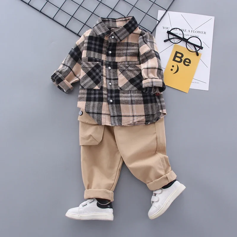 Top Trends: Autumn Spring Baby Boy Fashion Formal Clothing Set Kid Suits Set Plaid Shirt Pants 2pac / set Children Clothes Set 1 2 3 4 5 Years Shoppable Styles