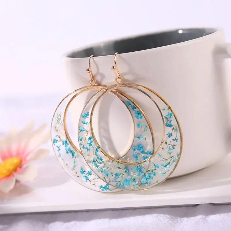 Top Trends: Exaggerate Round Earrings With Flower Creative Dried Flower Big Circle Earrings Wholesale Simple Floral Ring Earrings Jewelry Shoppable Styles