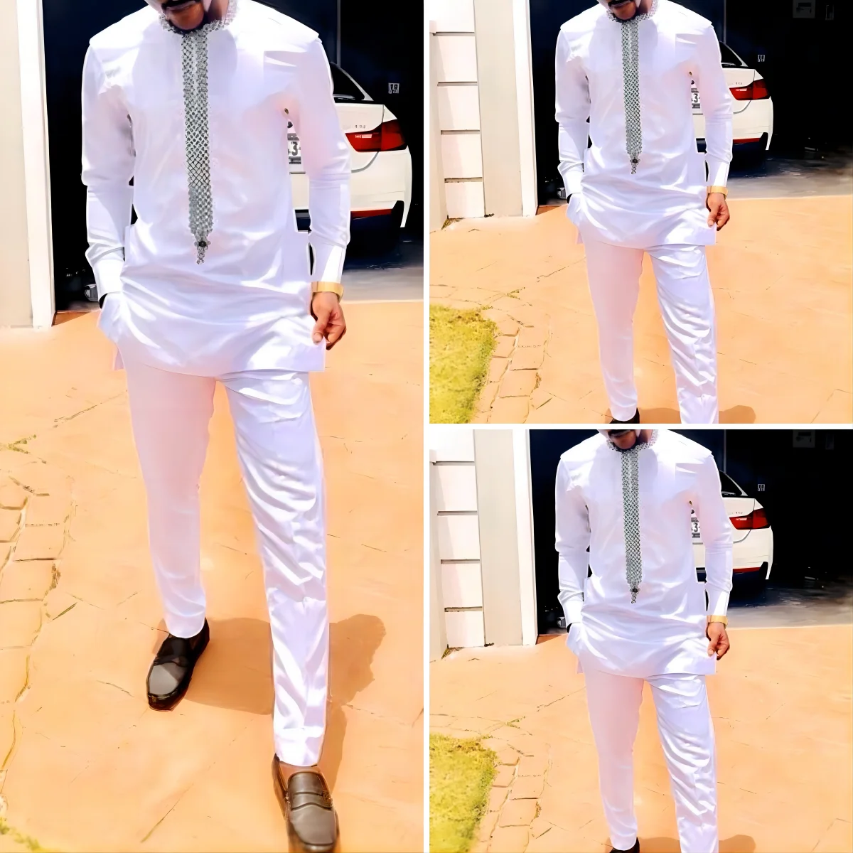 Top Trends: New Dashiki Men's Fashion White Printed Long-Sleeved Shirt And Trousers 2-Piece Set Elegant Generous Wedding Banquet Men's Suit Shoppable Styles