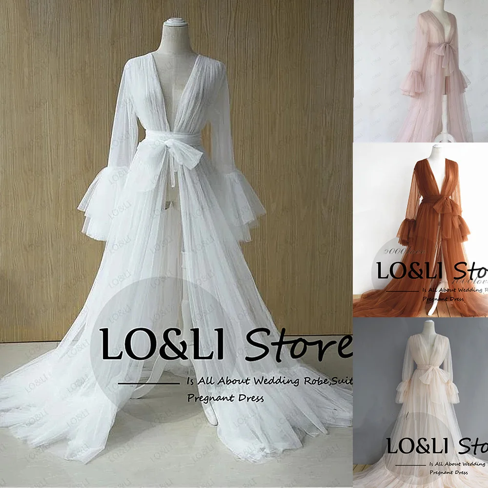 Top Trends: LO&amp;LI See Through Maternity Robes For Photo Shoot Woman Custom Wedding Dress Baby Shower Sheer Long Dress Fluffy Bridal Robe Shoppable Styles