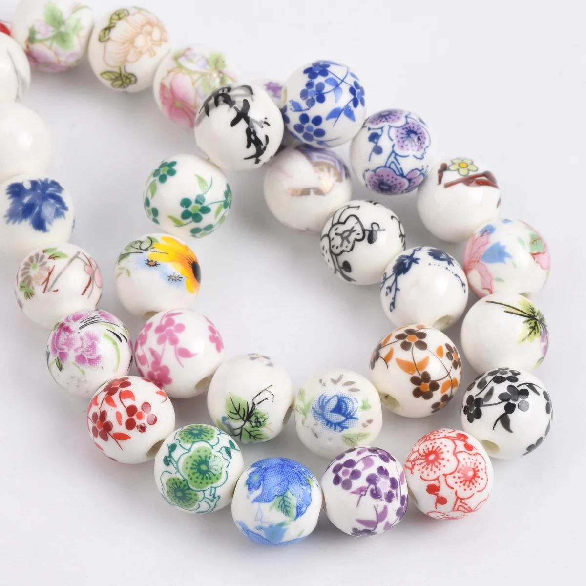 Top Trends: 10pcs 10mm 12mm Flower Patterns Round Ceramic Porcelain Loose Spacer Beads For DIY Crafts Bracelet Jewelry Making 1 #~44 # Shoppable Styles - Image 2