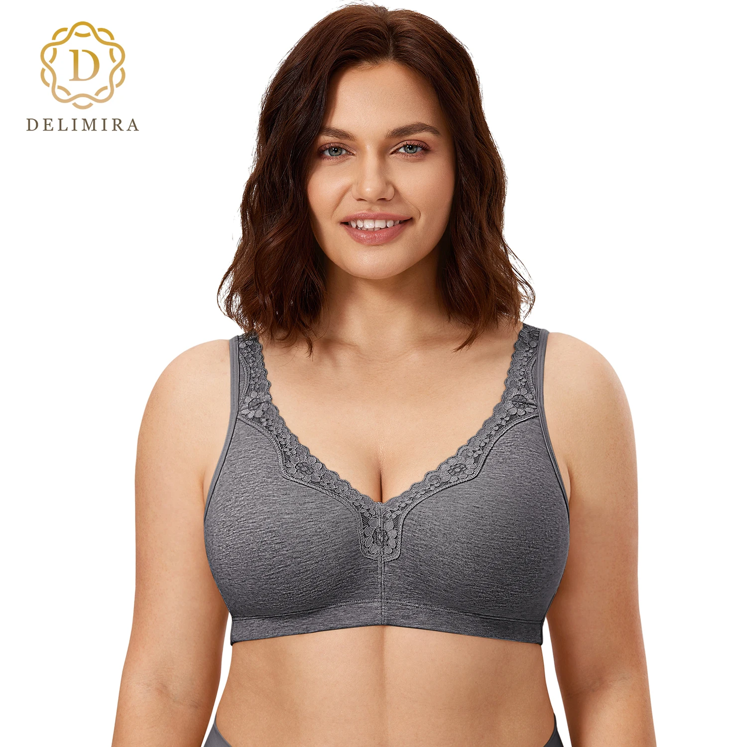 Top Trends: Delimira Women's Lace Non-Foam Comfort Cotton Wire-Free Plus Size Bra Full Coverage B C D DD E F Shoppable Styles