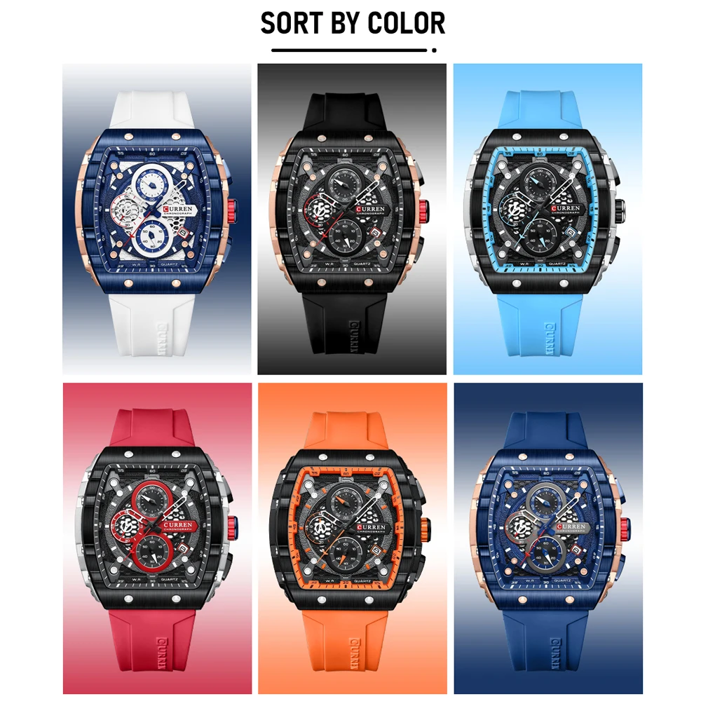 Top Trends: CURREN New Fashion Square Dial & Silicone Strap Mens Watches Luxury Sport Waterproof Watch Man Chronograph Quartz WristWatches Shoppable Styles - Image 3