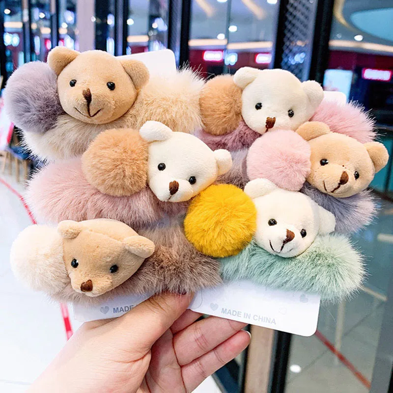 Top Trends: Oaoleer Cute Bear Furry Elastic Hair Bands Korean Lovely Colorful Hair Rope Hair Scrunchies For Girls Women&#039;s Korean Accessories Shoppable Styles