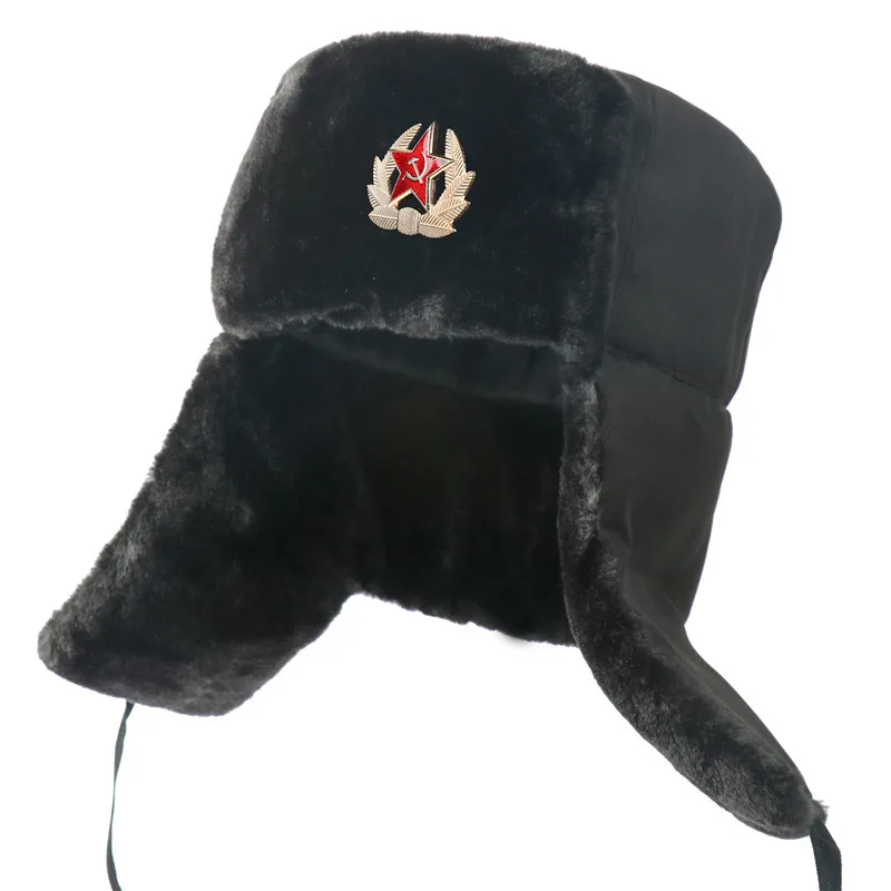 Top Trends: Men&#039;s Winter Soviet Badge Lei Feng Hats Russian Ushanka Hat Outdoor Warm Thicken Faux Rabbit Fur Windproof Snow Caps Shoppable Styles