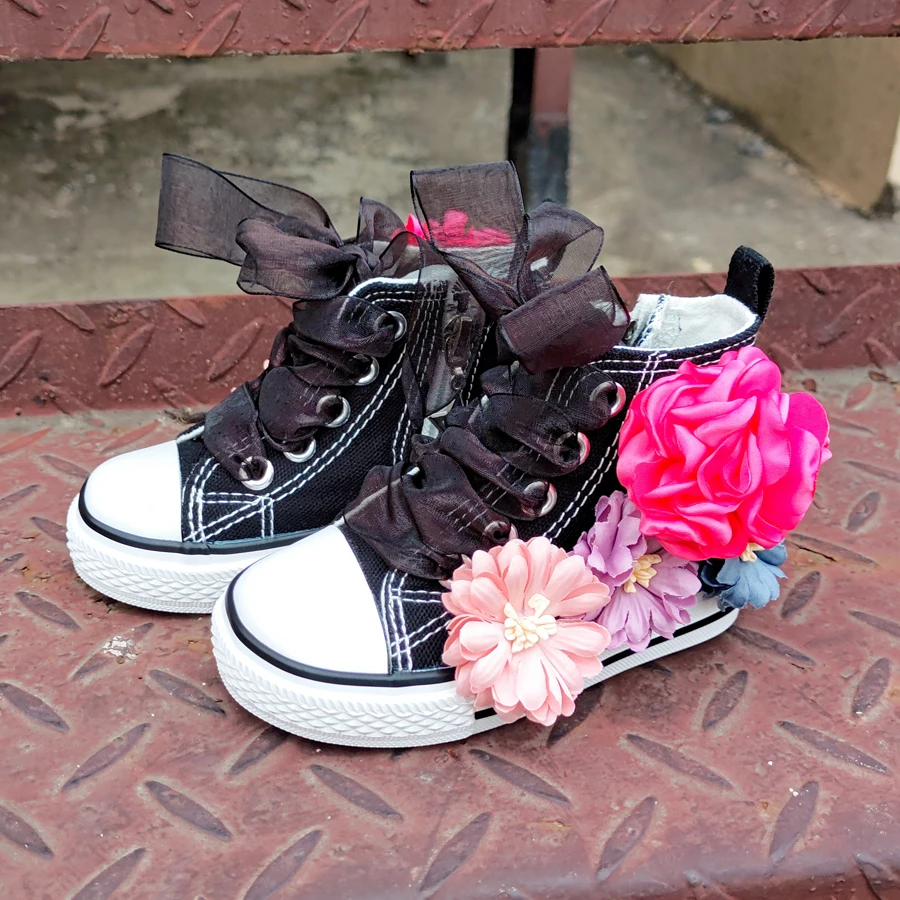 Top Trends: Four Season 1-6T Children DIY Flowers Vulcanized Shoes 6-12M Baby Girls Hand-Made Designer Floral Canvas Shoes For Kids Shoppable Styles - Image 5