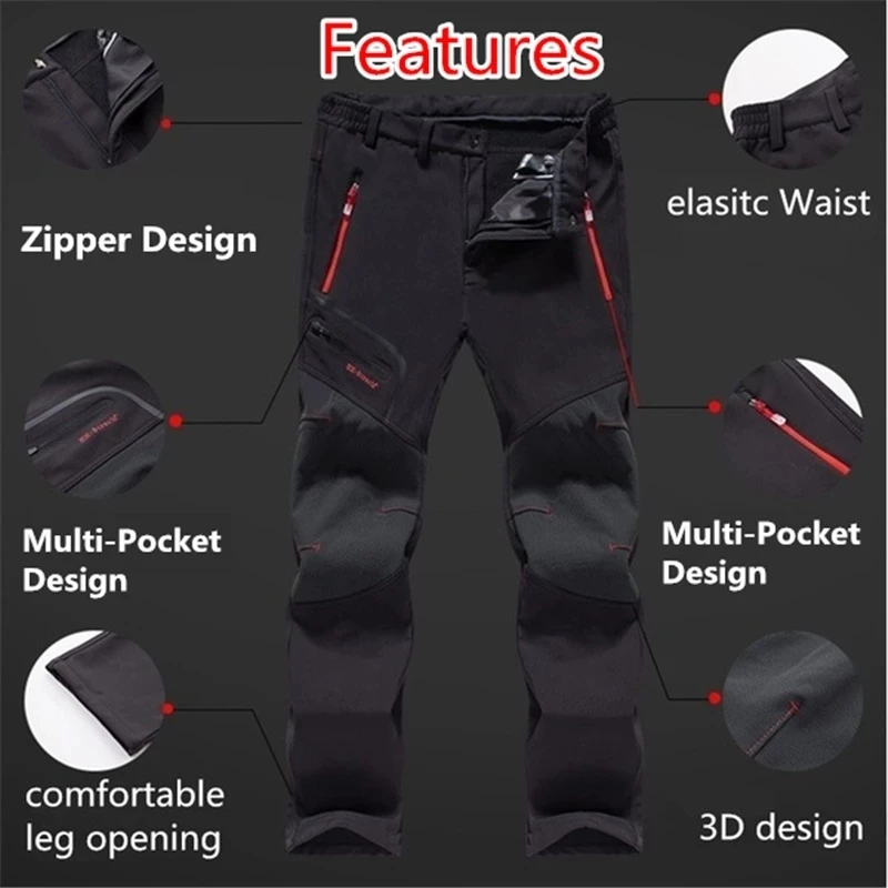 Top Trends: Men Waterproof Outdoor Cargo Pants Fleece Camping Sport Trousers Casual Male Winter Warm Plus Velvet Soft Shell Hiking Pants Shoppable Styles - Image 5