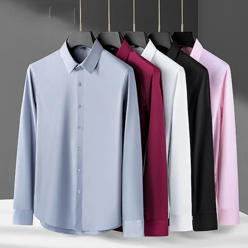 Top Trends: Spring Autumn Luxury Top Shirts Men Long Sleeve Slim Casual High-quality Business Social Evening Dress Fit Anti Wrinkle Shirt Shoppable Styles