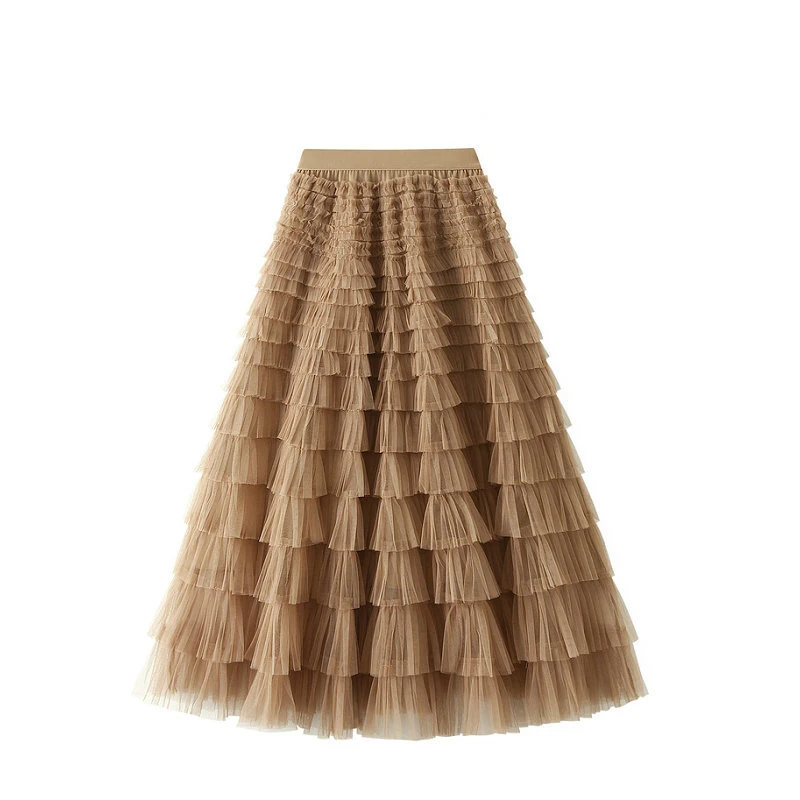 Top Trends: Ruffled Long Coke Skirt Women 2023 Spring And Autumn New Slim Ladies Pink Tulle Skirts Women With Lining Shoppable Styles