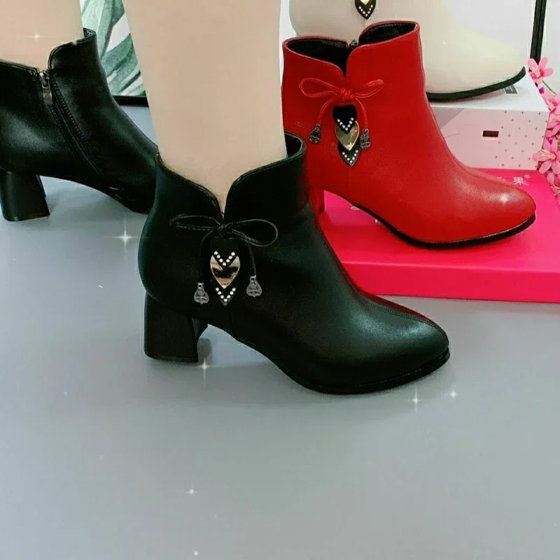 Top Trends: Women's Shoes Fashion Short Boots Pointed Toe Square Heel Women's High Heels New Thin Side Zipper Comfortable Bare Shoes Shoppable Styles - Image 2