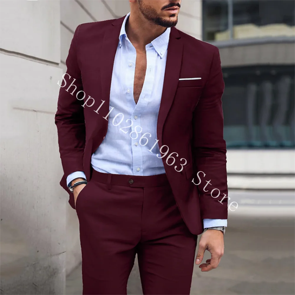 Top Trends: Burgundy Formal Men Suits Slim Fit Wedding Tuxedos Male Blazers Notched Lapel 2 Pieces Suits Business Casual Terno Masculino Shoppable Styles