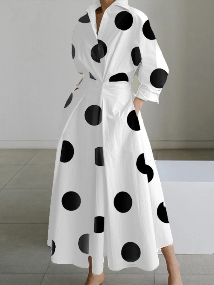 Top Trends: Autumn Dress Long Sleeve Dot Print Elegant Maxi Dresses For Women 2023 White Casual V Neck Shirt Party Long Dress Robe Femme Shoppable Styles