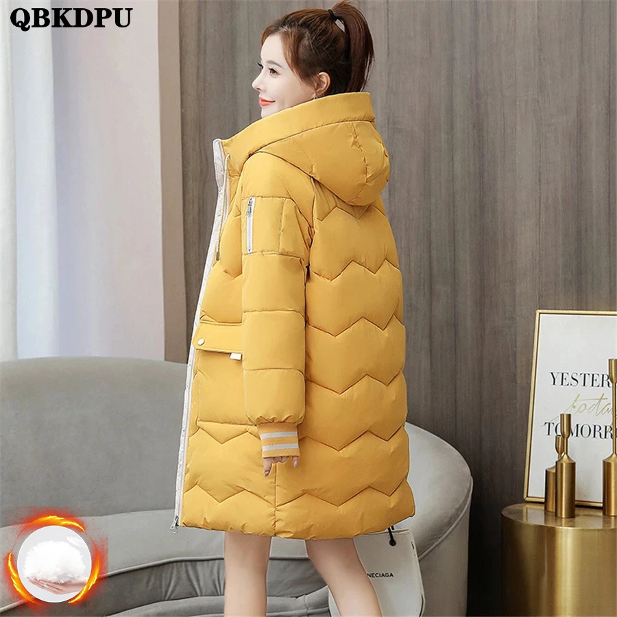 Top Trends: Oversized 80kg Hooded Mid-length Cotton Padded Coat Loose Women Warm Thicken Overcoat Korean Fluffy Snow Wear Solid Outwear Shoppable Styles