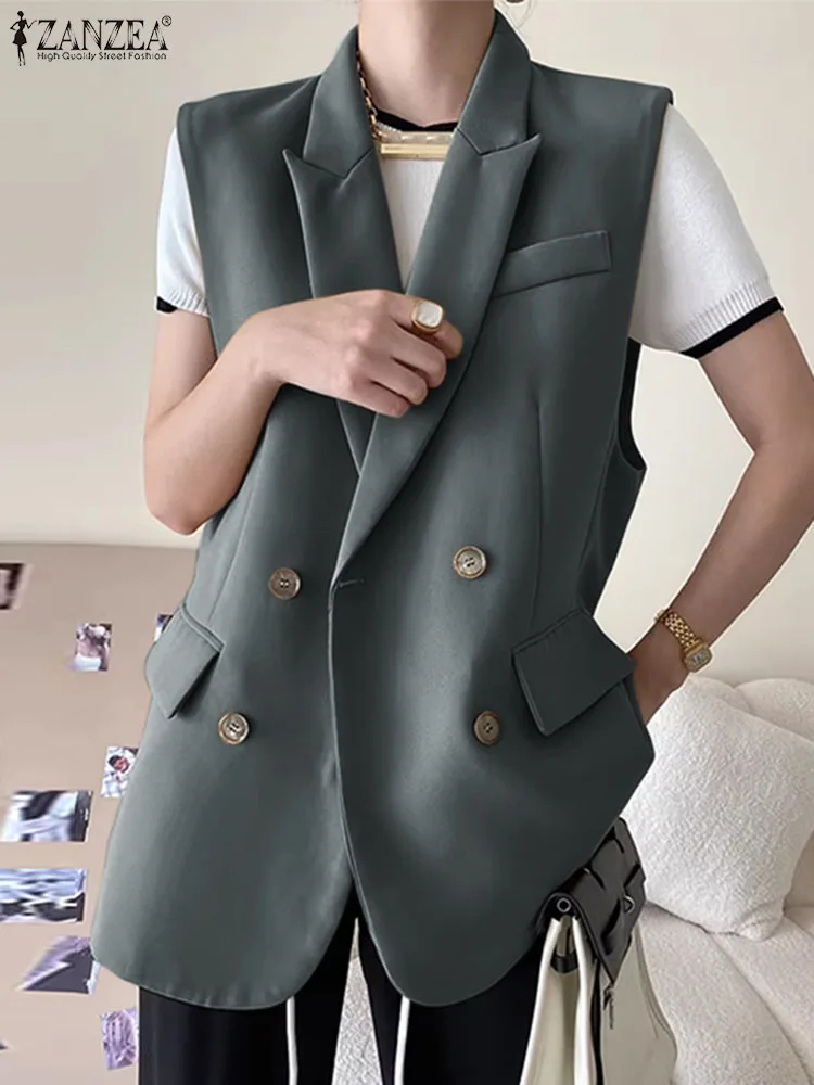 Top Trends: Korean Style Sleeveless Casual Blazer ZANZEA Fashion Women Vests 2023 Elegant Peak Lapel Suit Coats Oversize OL Black Vests Shoppable Styles