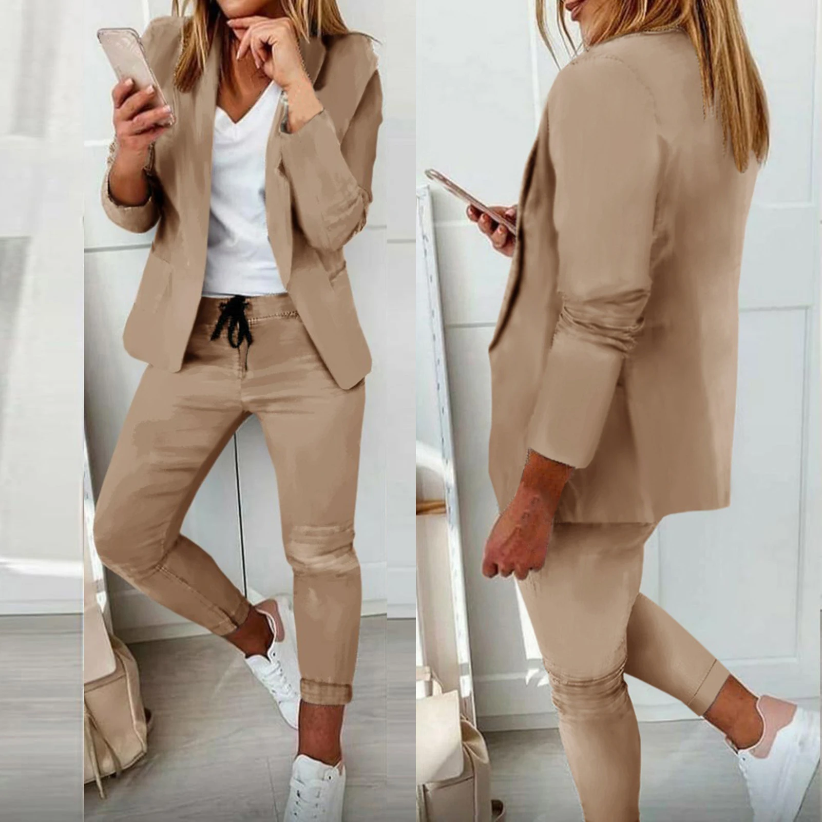 Top Trends: Women&#039;s Suit Blazer Pants Outfit Korean Fashion Casual Turn-down Collar Office Lady Long Sleeve Blazer Trousers костюм женский Shoppable Styles