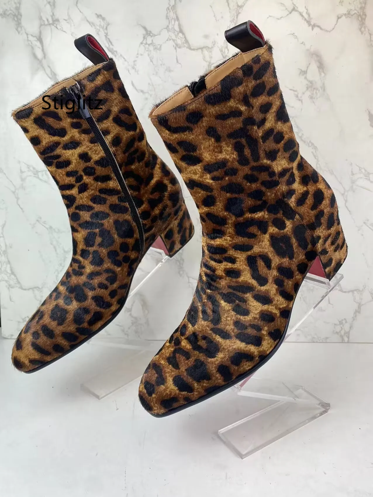 Top Trends: Leopard-Print Horsehair Men's Boots Pointed Toe Zipper High Top Ankle Boots Casual Runway Party Catwalk Shoes Autumn Winter New Shoppable Styles - Image 6