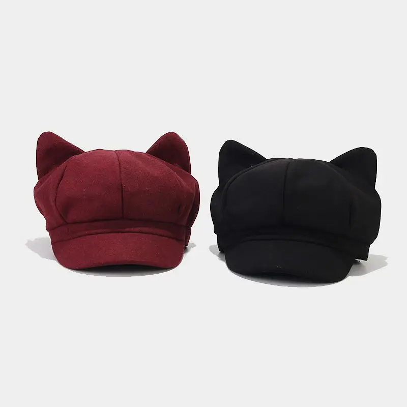 Top Trends: Cute Cat Ear Octagonal Hats Women Newsboy Cap Beret Women Vintage Painter Winter Hats For Women Octagonal Caps Shoppable Styles - Image 2