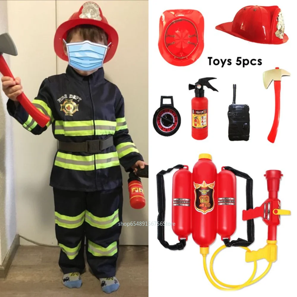 Top Trends: Boys Girls Firefighter Cosplay Costume School Performance Uniform Jobs Role-play Fancy Fireman Sam Suit Halloween Carnival Gift Shoppable Styles